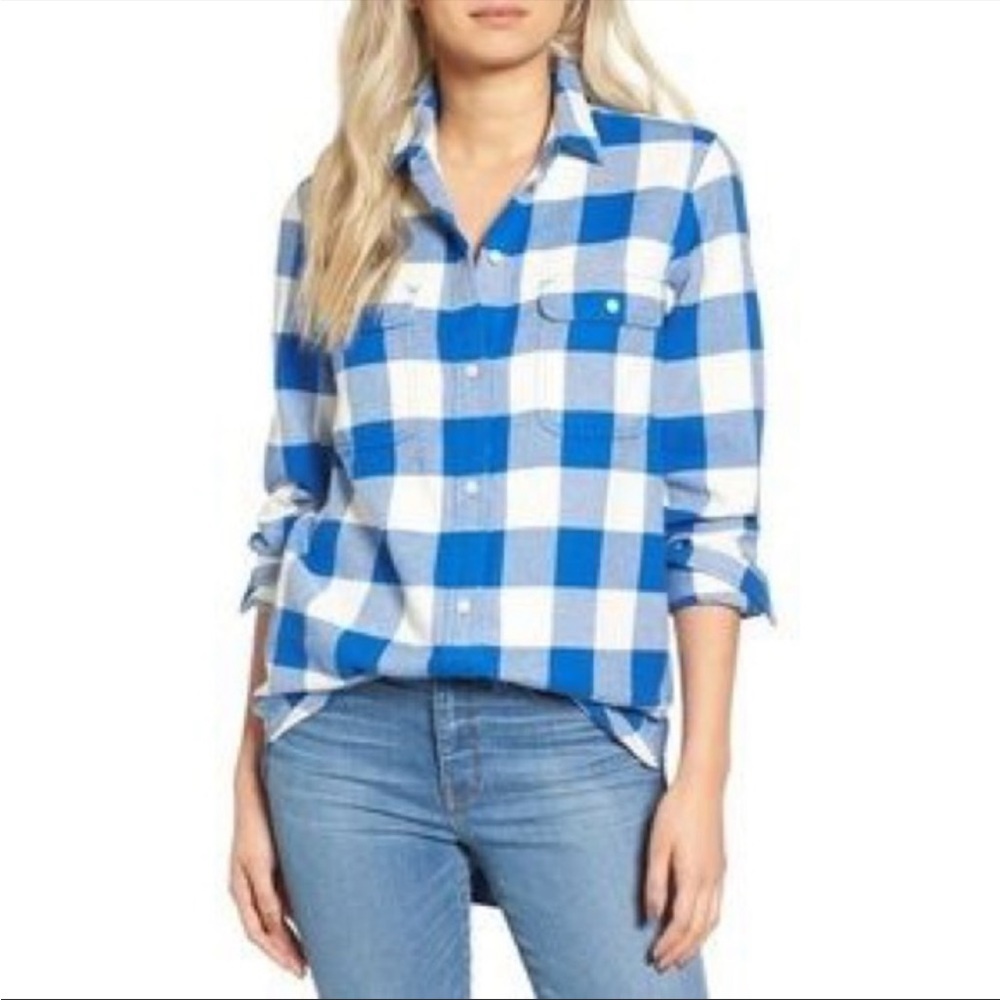 Madewell Classic ExBoyfriend Buffalo Plaid light Blu Checker Button down Flannel